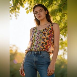 Ladies Multi-Color Geometric Print Sleeveless Blouse (inv# 184)